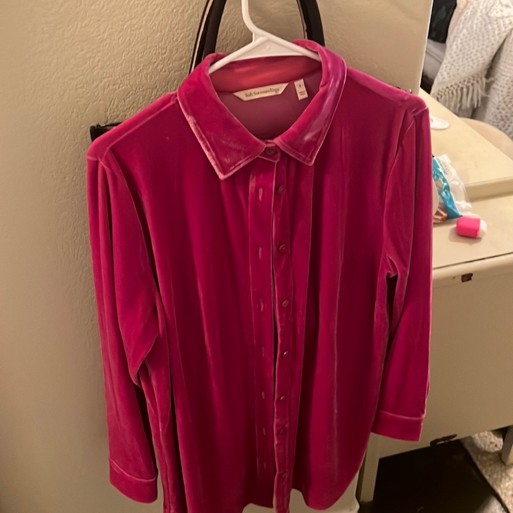 Chico’s pink velvet button up